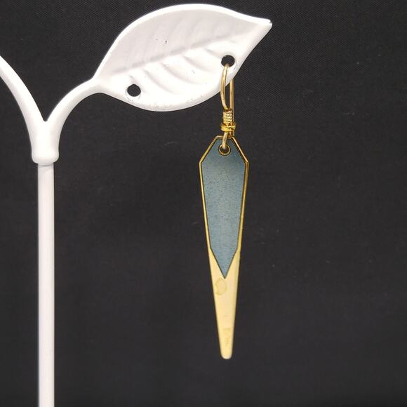 Laurel Burch Long Blue Enamel Earrings Gold Plated Cloisonné Dangle 1980s - Picture 2 of 10